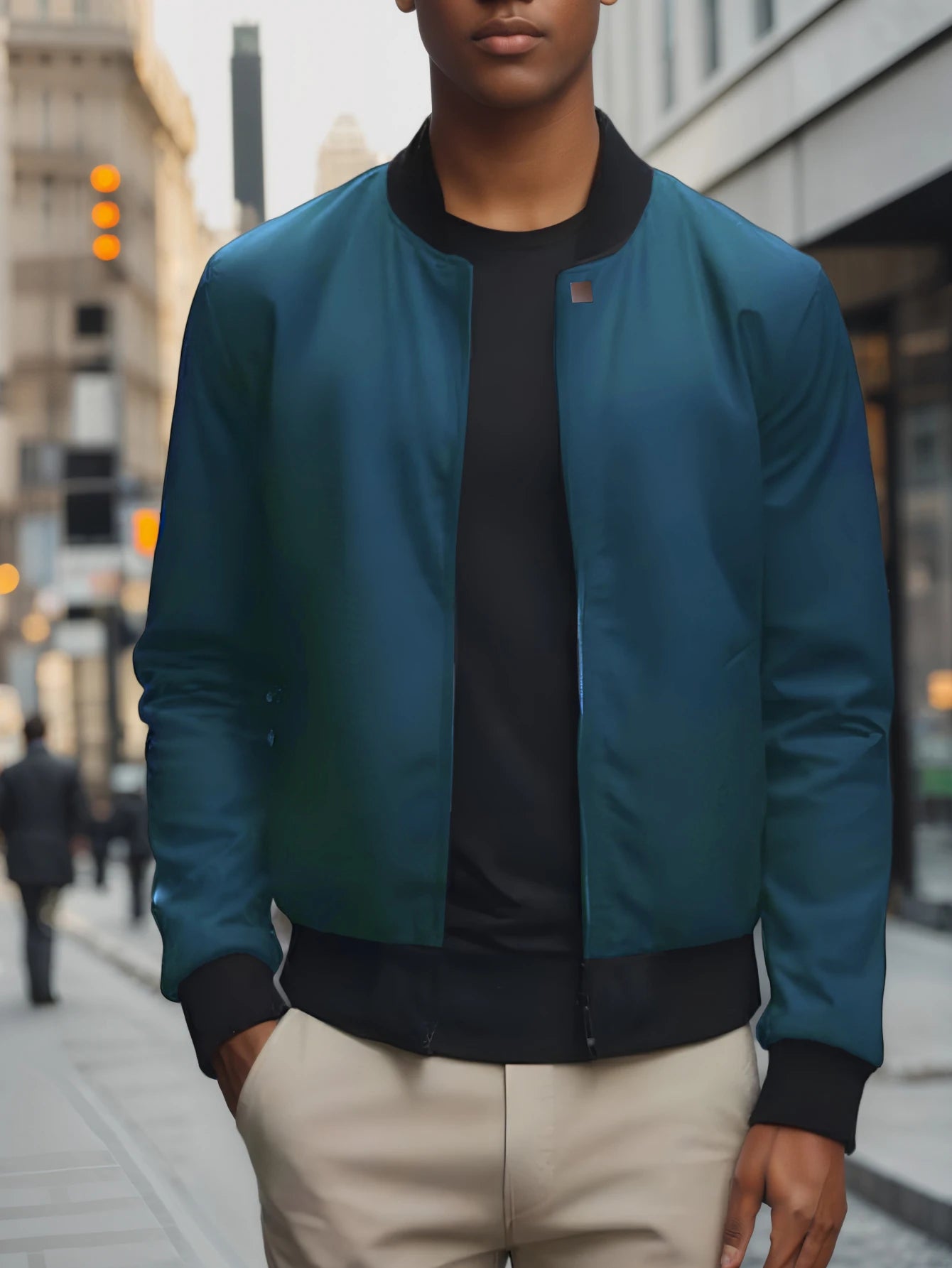 Men's Baseball Collar Lightweight Loose Jacket Solid Color