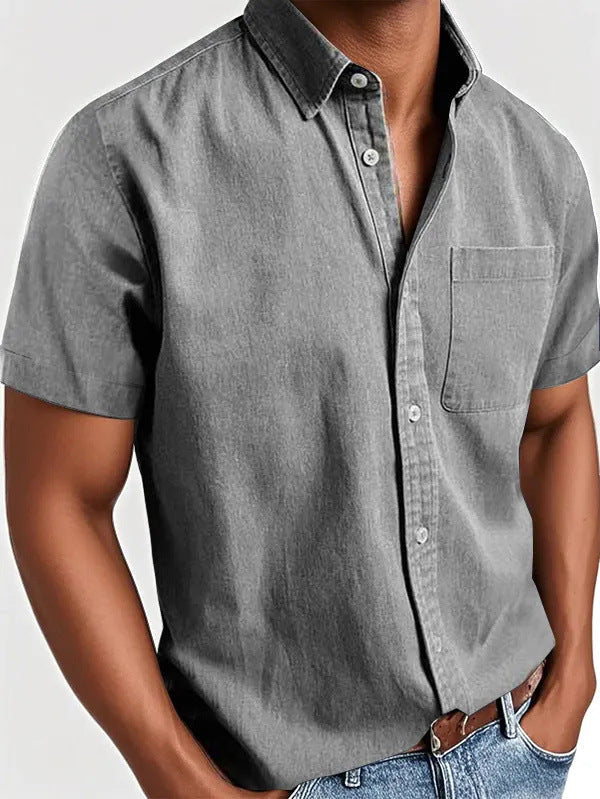 Men's classic polo shirt with short sleeves, buttons, and pocket