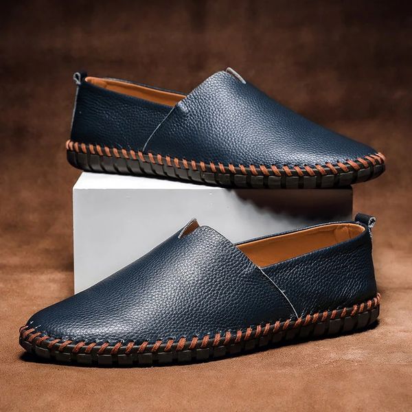 Men's leather loafers with flexible rubber soles