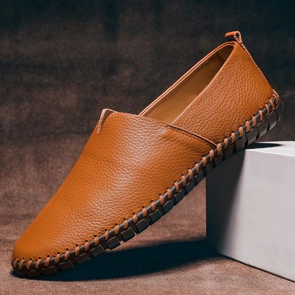 Men's Leather Loafers With Flexible Rubber Soles