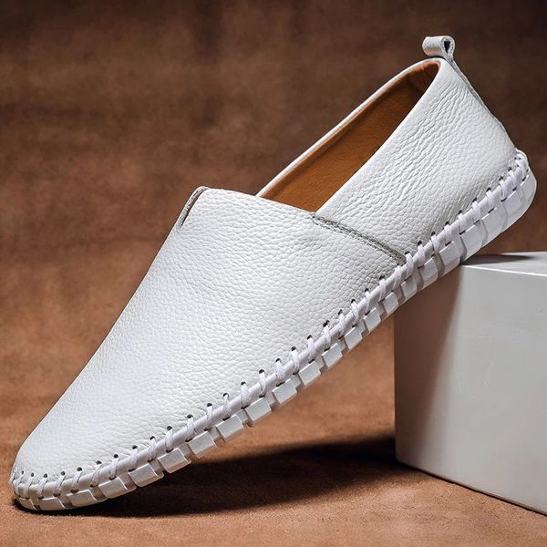 Men's Leather Loafers With Flexible Rubber Soles