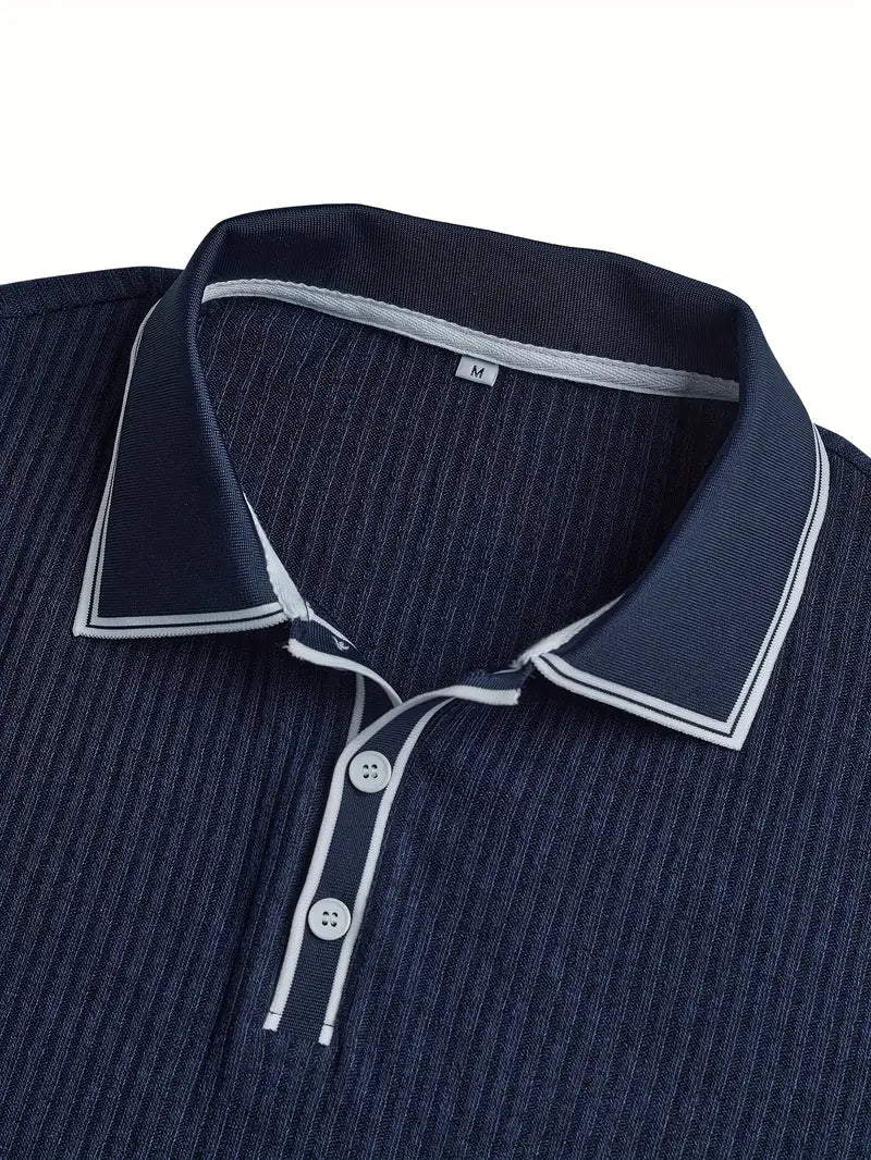 Men's ribbed polo shirt displayed from the back