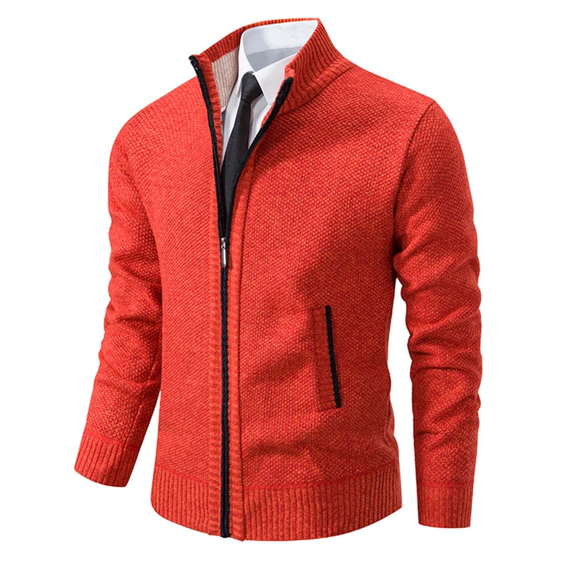 Men's Fleece Stand Collar Zipper Cardigan Sports Coat