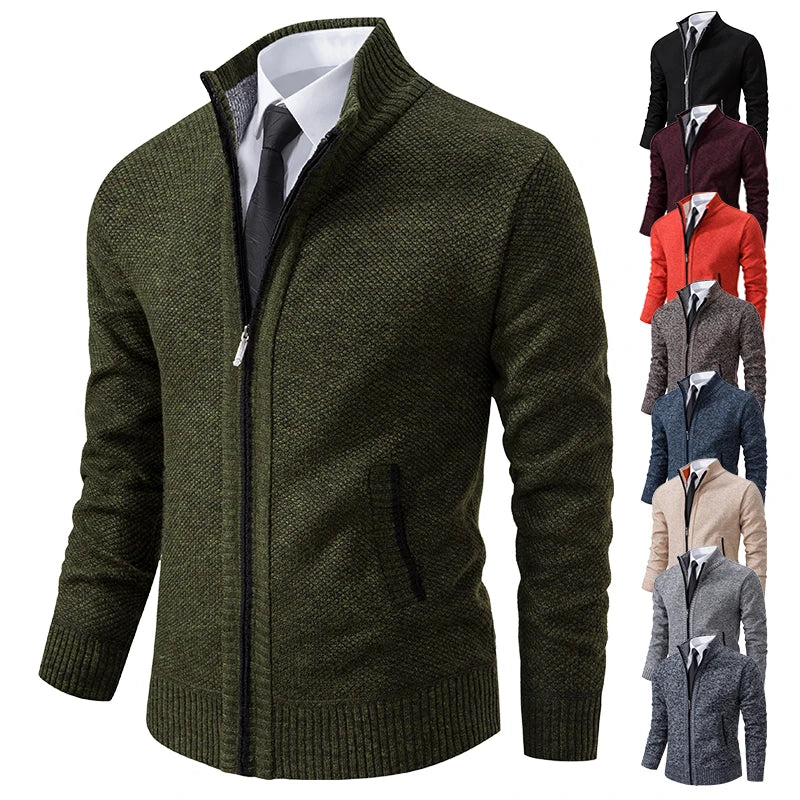 Men's Fleece Stand Collar Zipper Cardigan Sports Coat