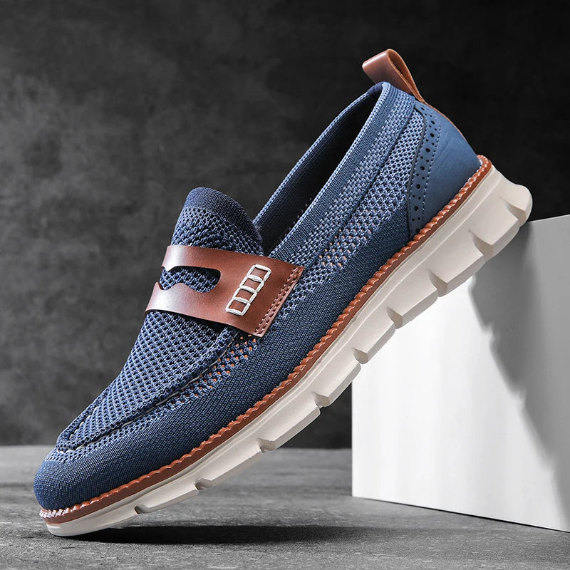 Men's penny loafers with mesh uppers and leather trim