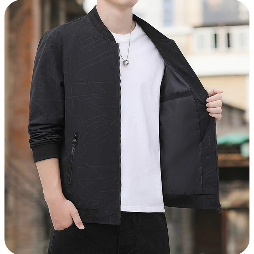 Men's Baseball Collar Lightweight Loose Jacket Solid Color