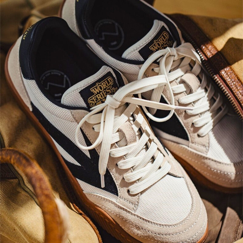 Close-up of the suede upper on men's sneakers