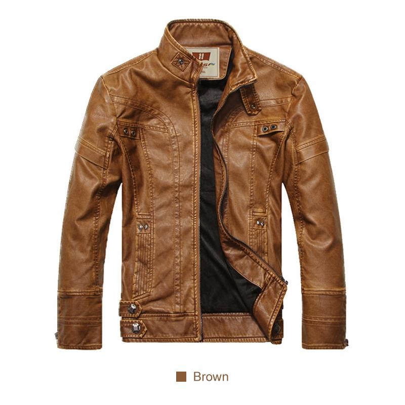 Men's Faux Leather Bomber Jacket With Ribbed Hem
