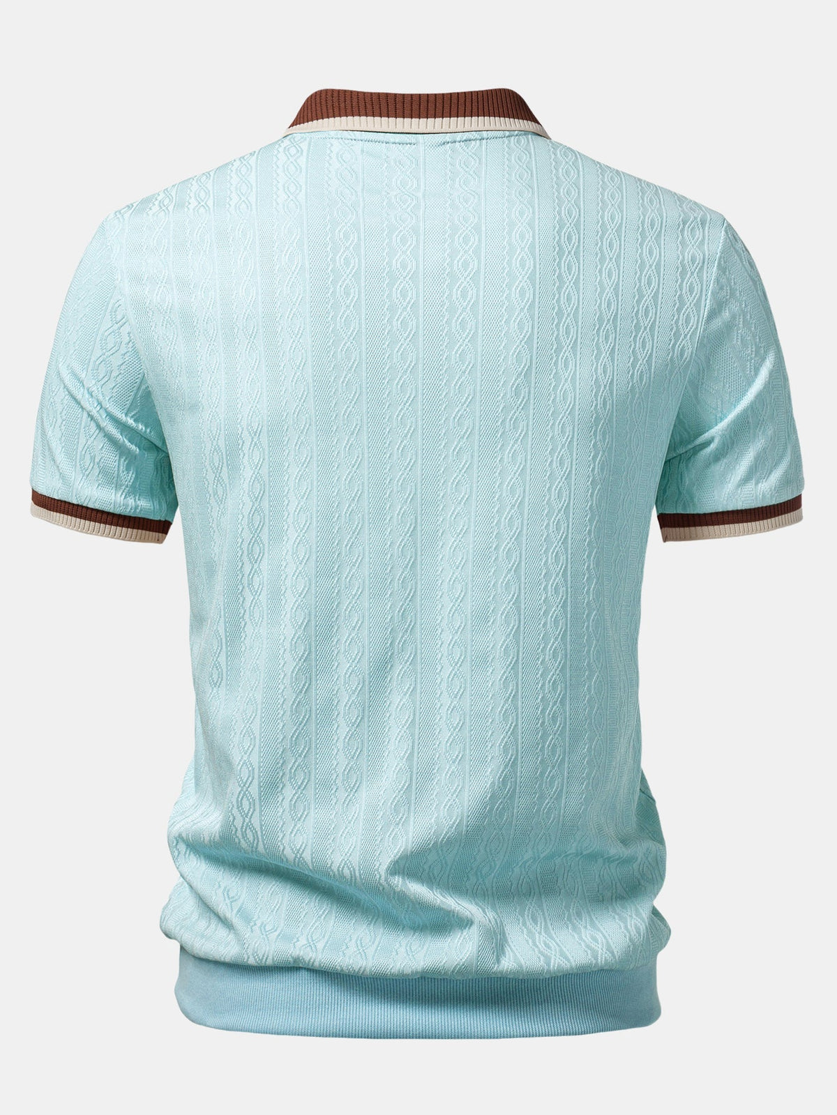 Men's textured knit polo shirt styled for smart casual wear