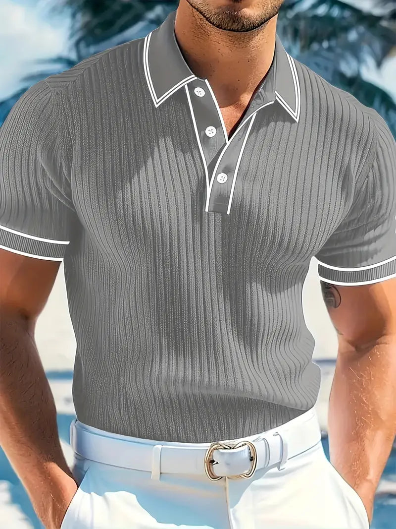Men's Ribbed Polo Shirt With Contrast Trim