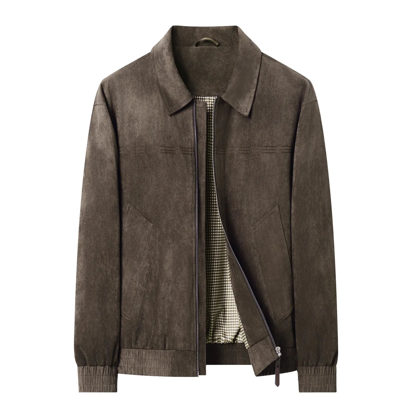 Men's Cropped Boxy Faux Suede Coach Jacket Brown