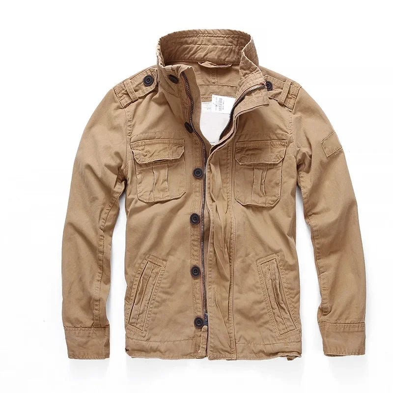 Mens Cargo Denim Jacket with Utility Pockets