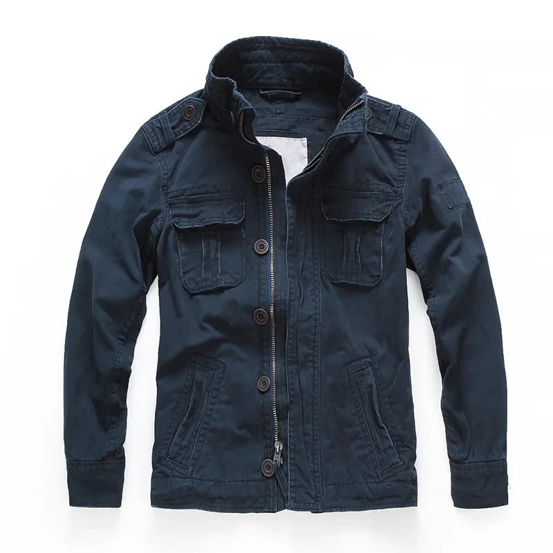 Mens Cargo Denim Jacket with Utility Pockets