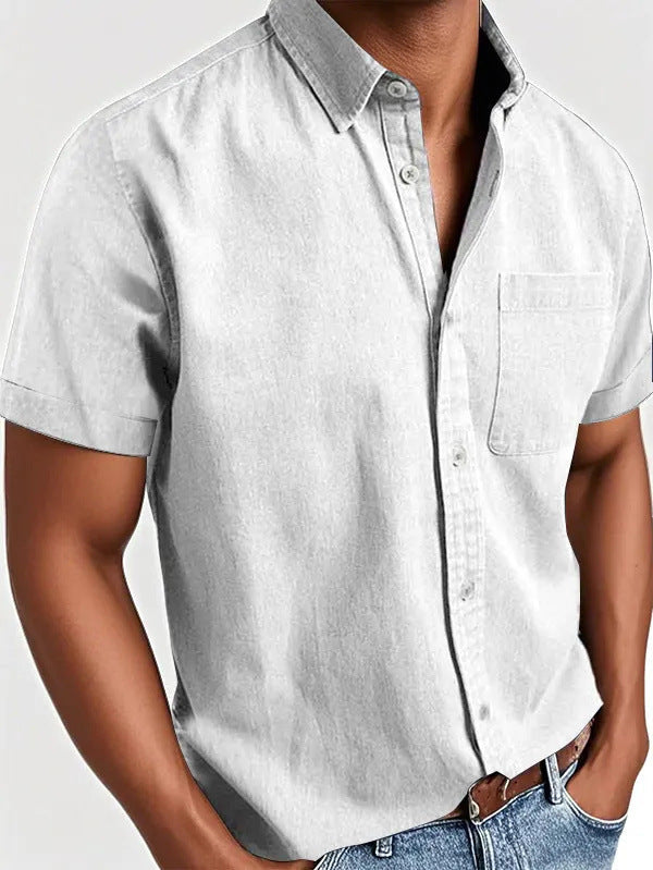 Men's Short-Sleeve Polo Collar Shirt With Chest Pocket