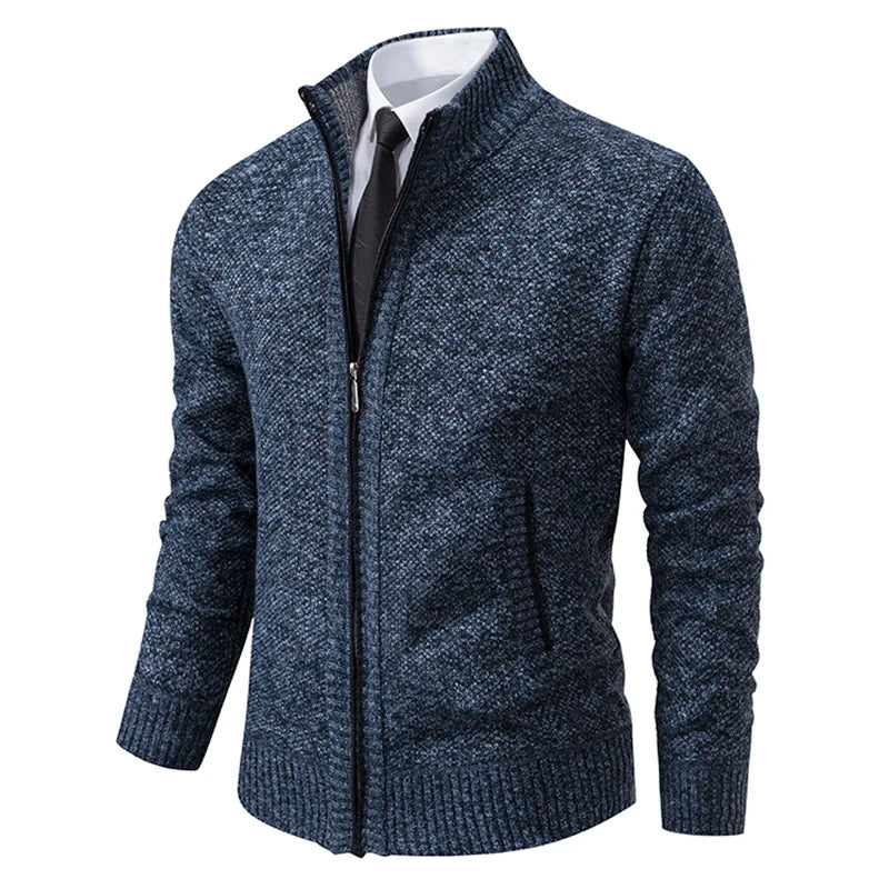 Men's Fleece Stand Collar Zipper Cardigan Sports Coat