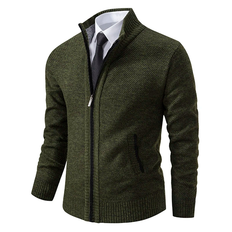 Men's Fleece Stand Collar Zipper Cardigan Sports Coat