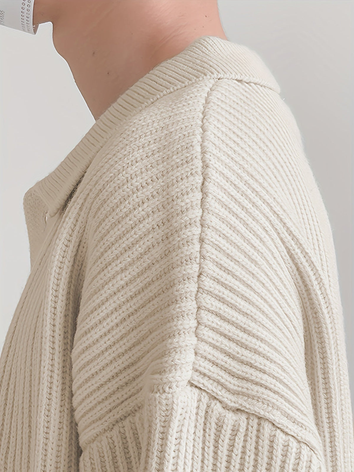 Full view of the men's pointed-collar cardigan