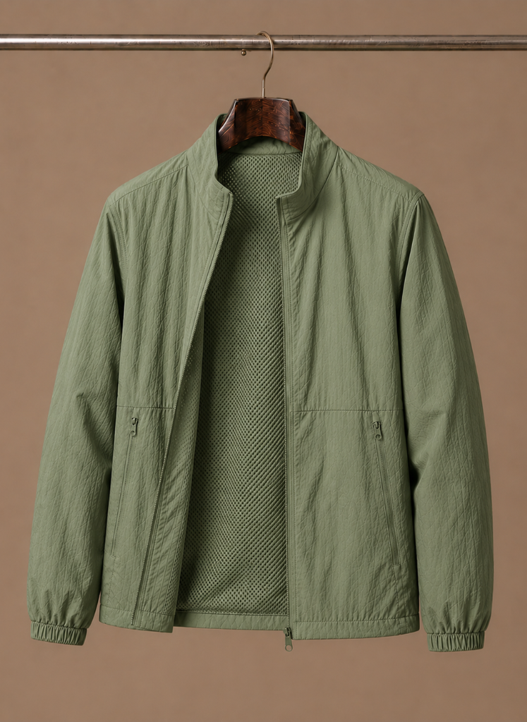 Close-up of the bomber jacket front zipper