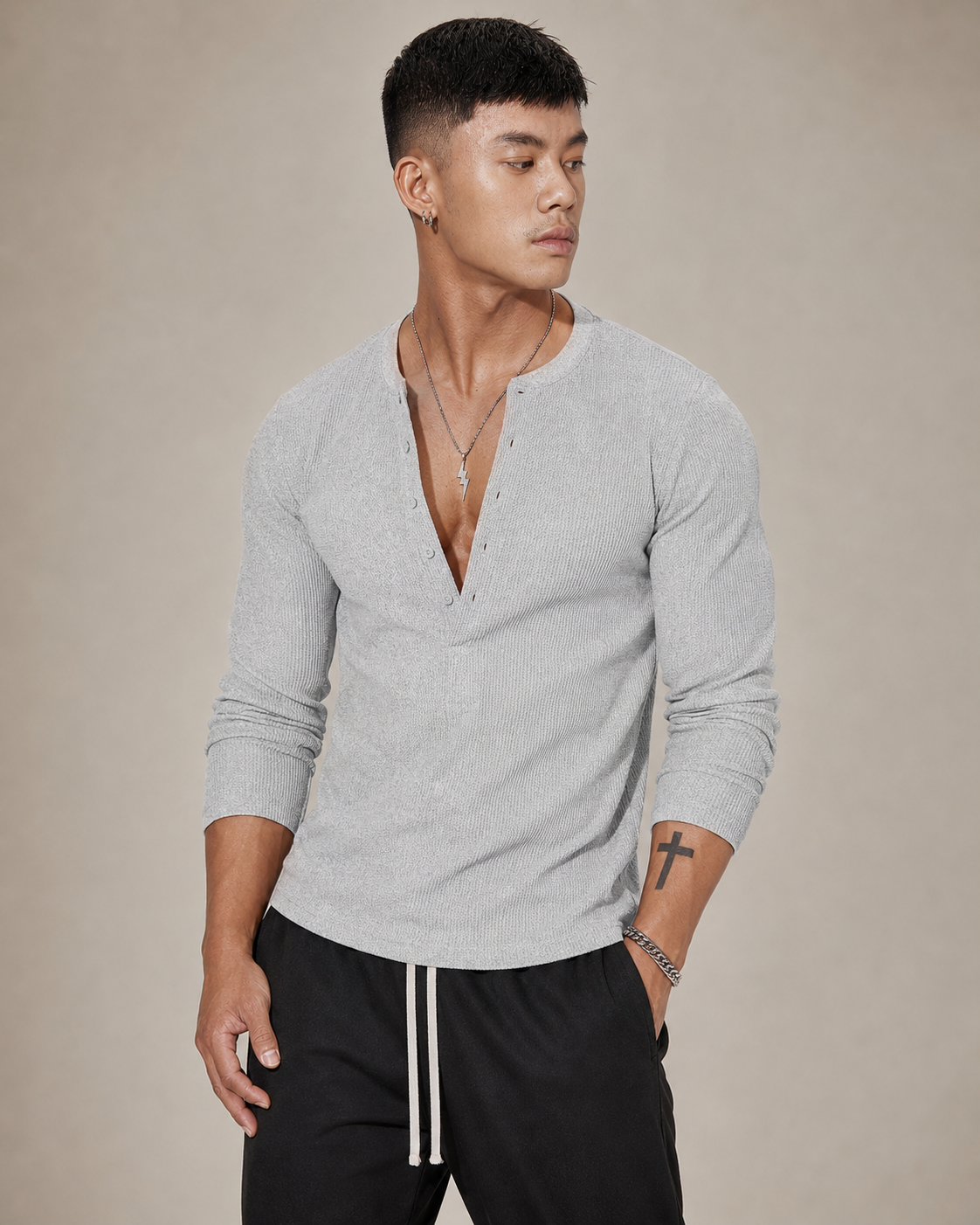 Full product view of a men's ribbed knit sweater for everyday wear