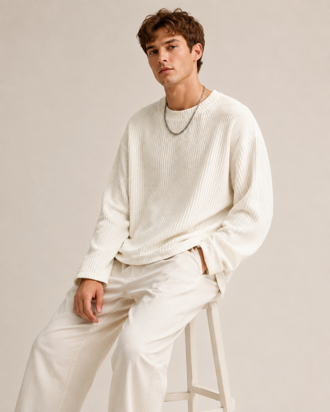 Men's sweater hem and textured knit detail