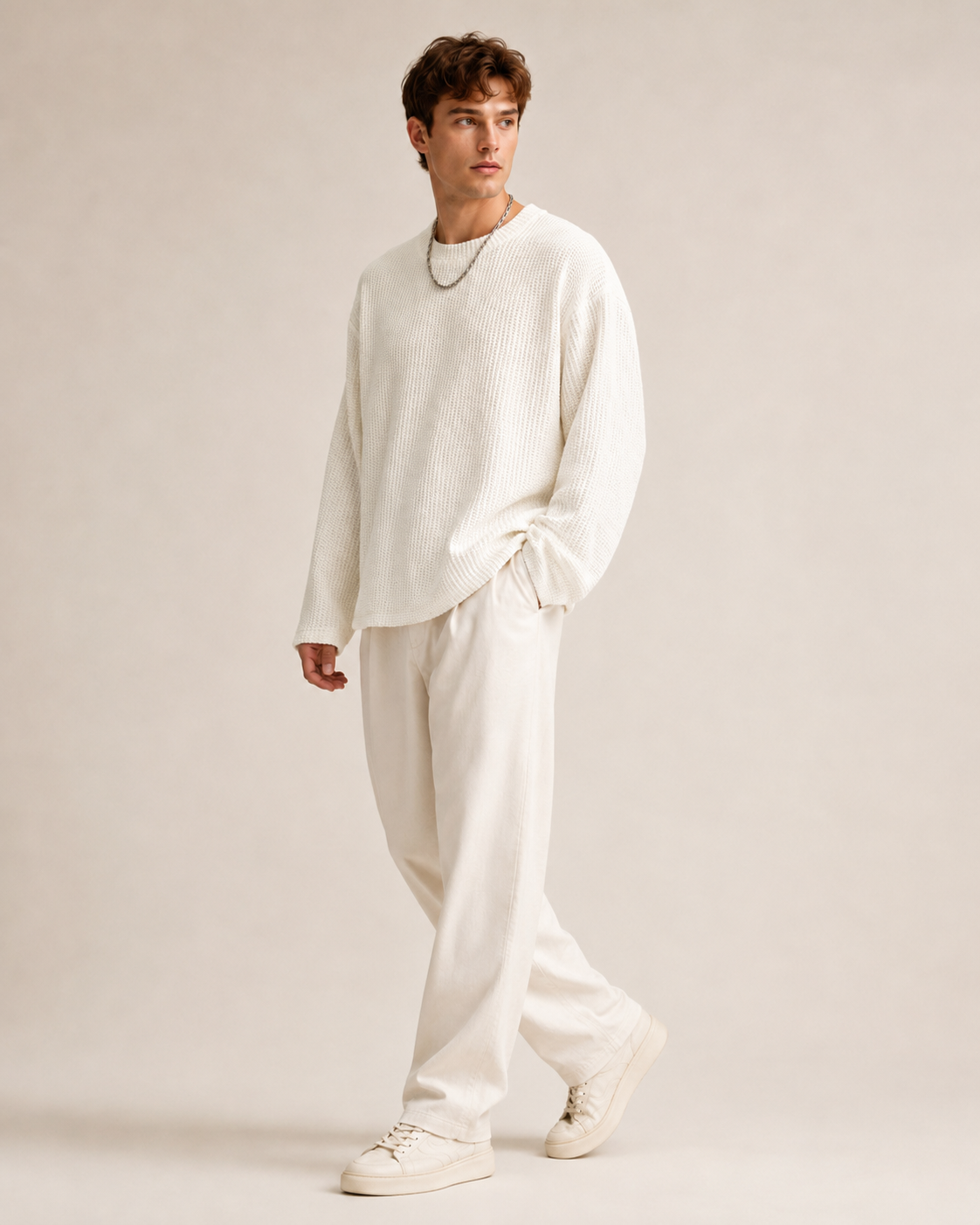 Full view of the men's waffle pullover sweater