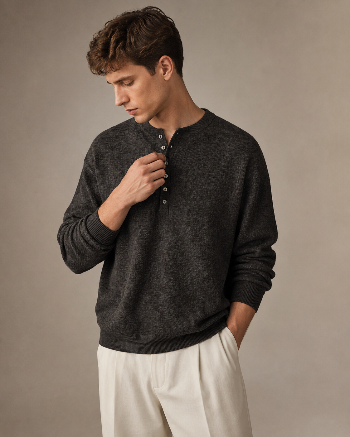 Men's Textured Knit Henley Shirt