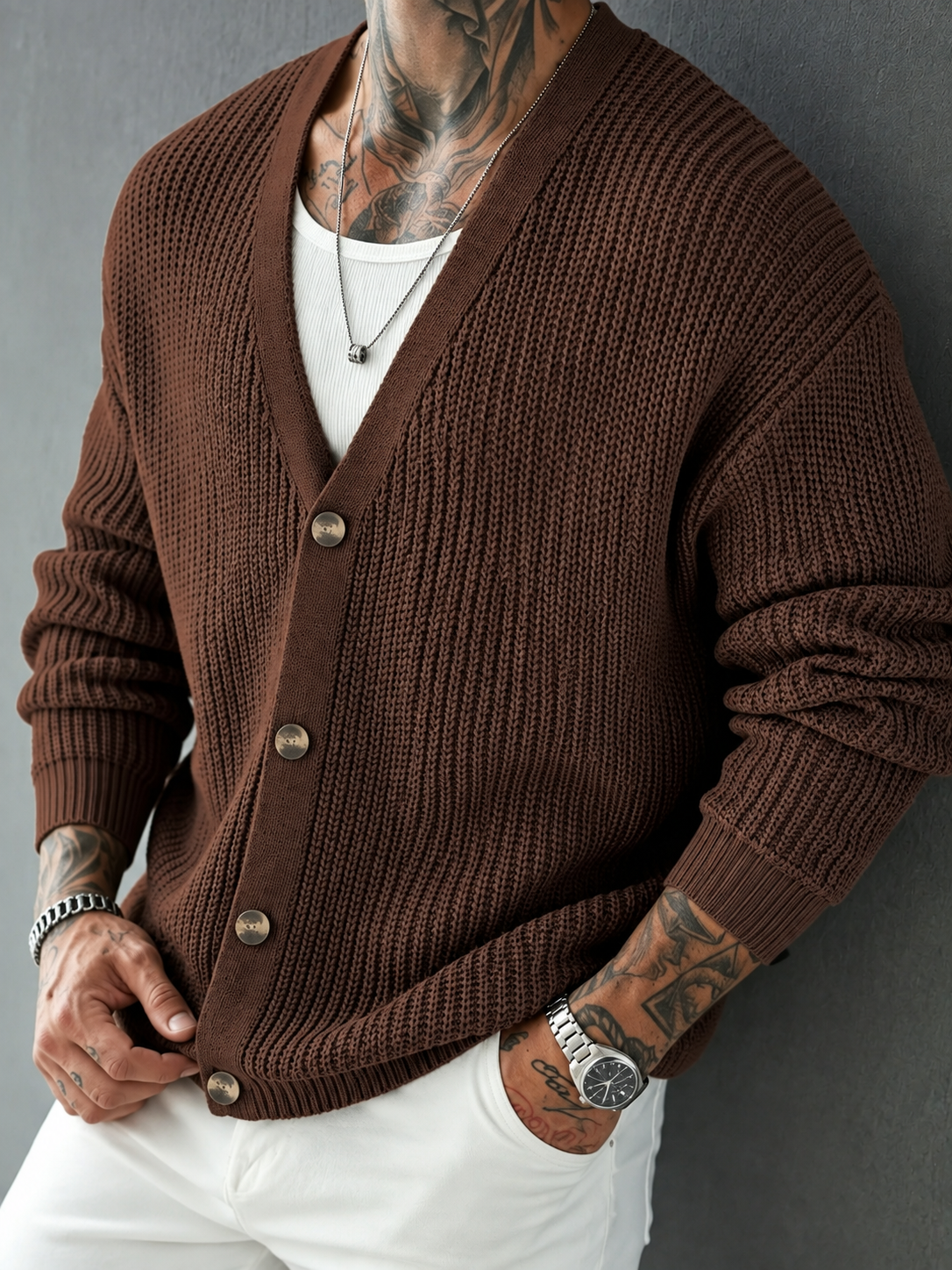 Men's Ribbed V-Neck Cardigan Sweater