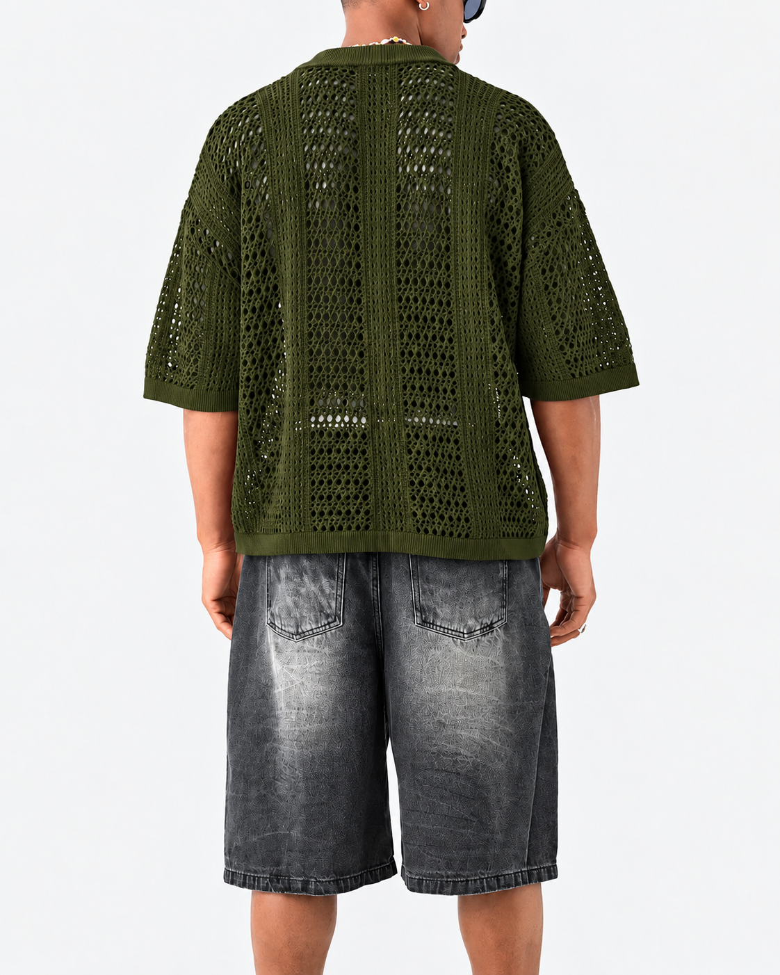 Men's polo shirt with a classic collar and open-knit construction