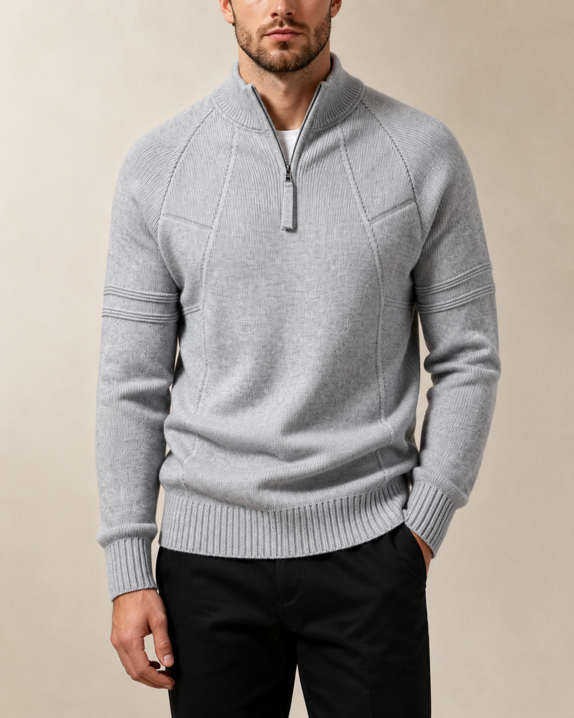 Men's Fitted Knit Sweater With Front Zip
