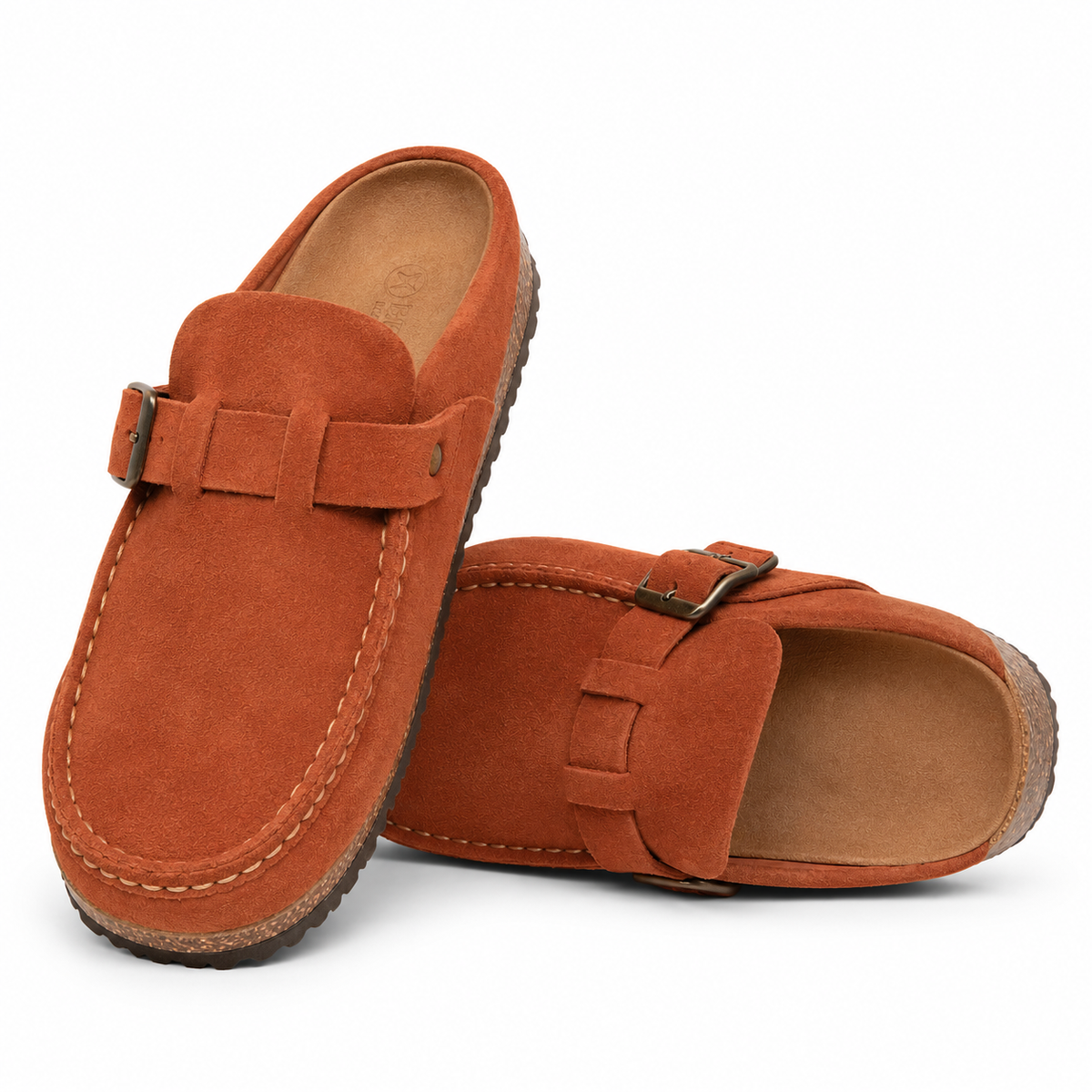 Men's suede slip-on shoes shown from the side