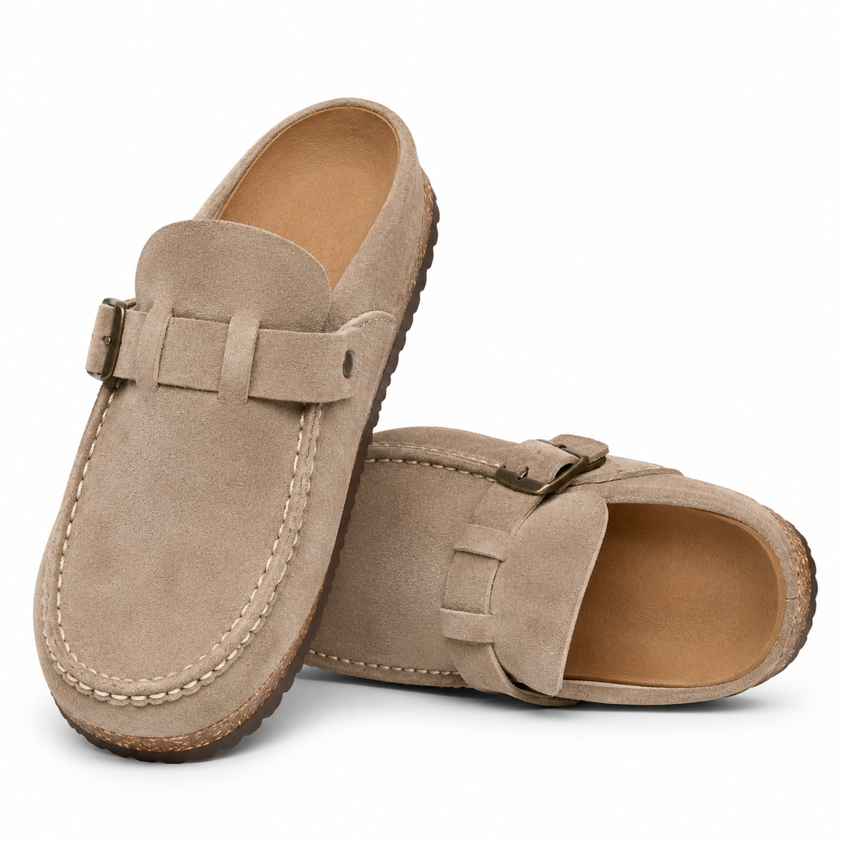 Close-up of the suede upper on men's slip-on shoes