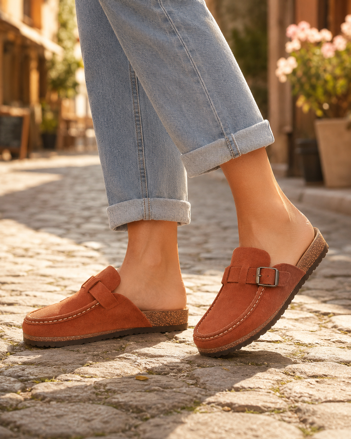 Men's suede slip-on shoes displayed in a three-quarter view