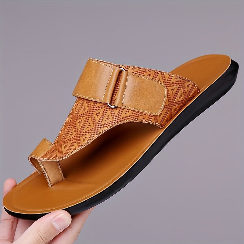 Men's Leather Thong Slides With Toe Loop