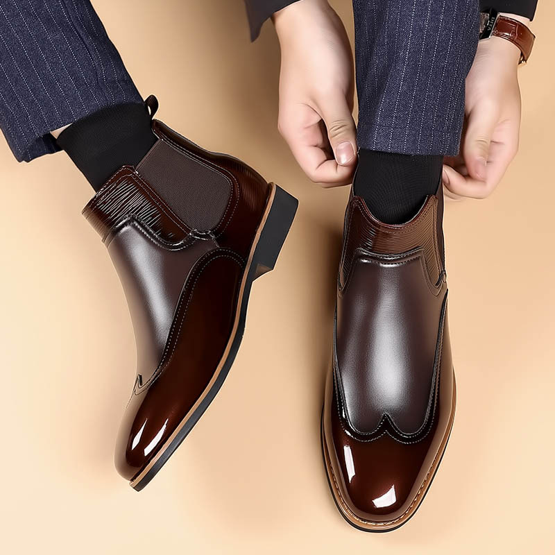Men's slip-on Chelsea boots displayed at an angle