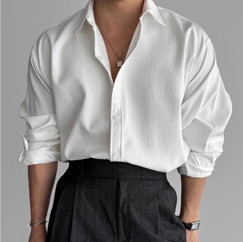 Men's minimalist pleated shirt styled for everyday wear