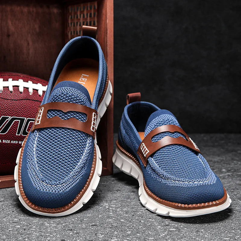 Men's mesh penny loafers with leather trim detail
