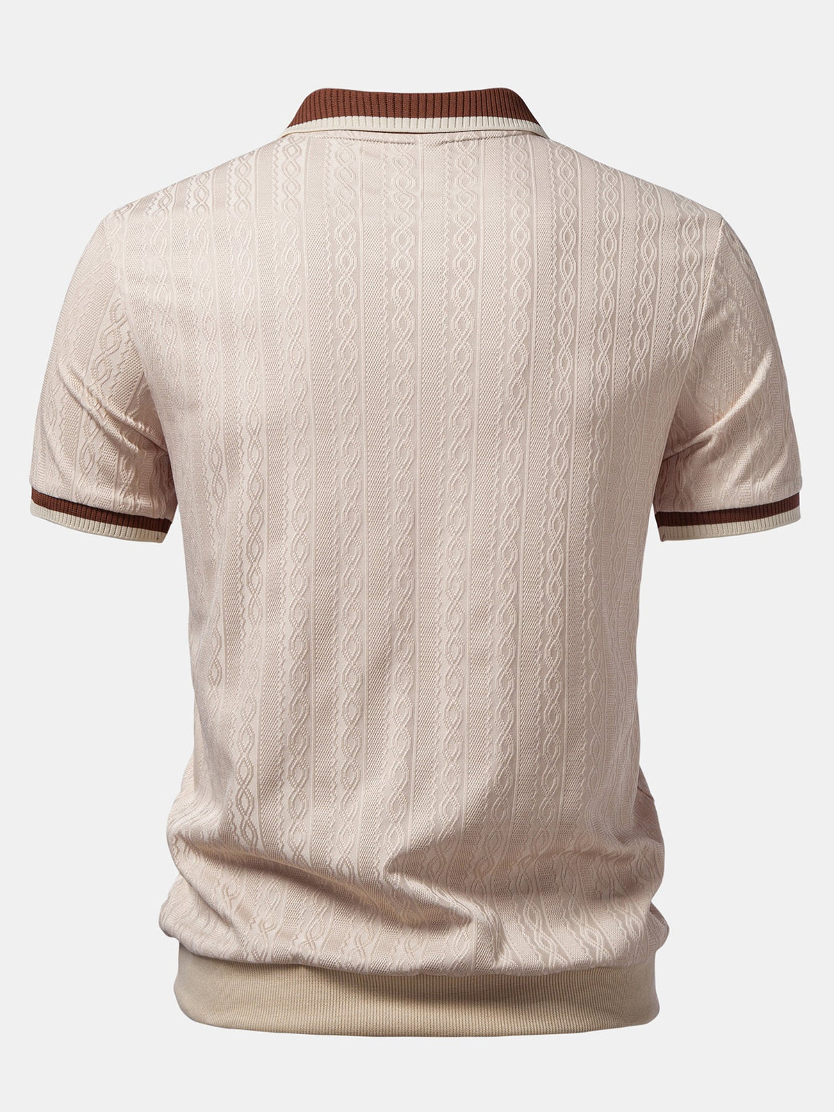 Front view of a men's textured knit polo shirt