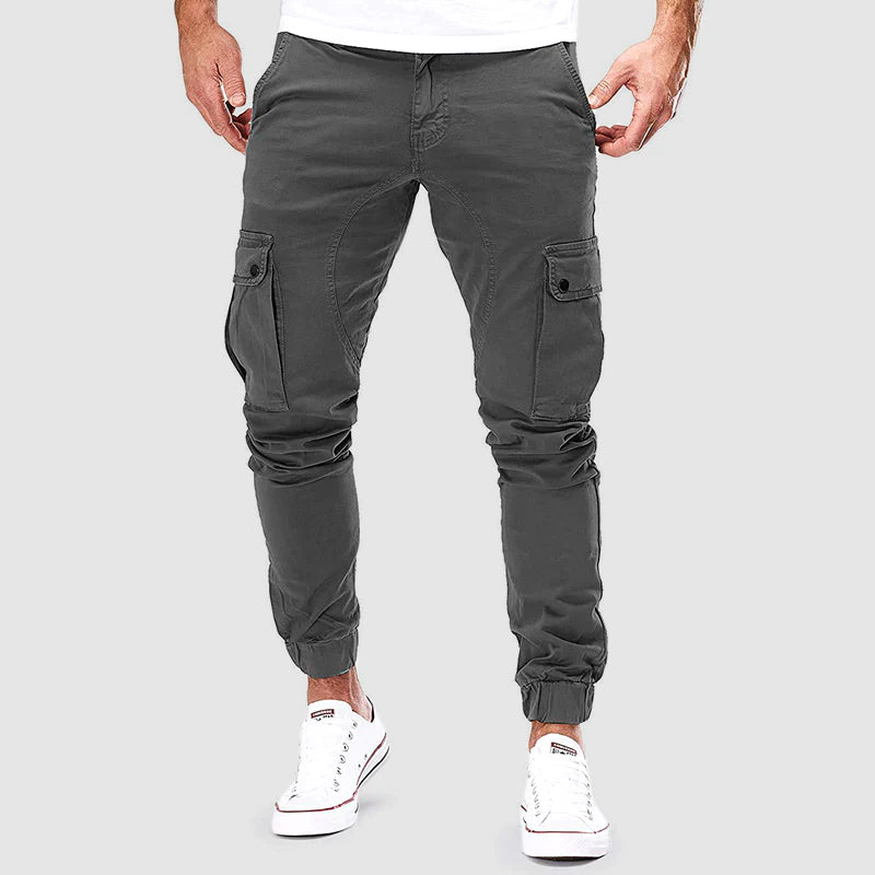 Men's slim-fit tactical pants styled for outdoor everyday wear