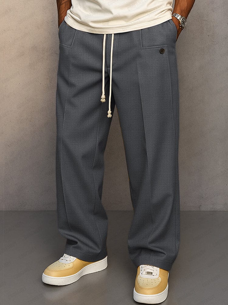 Front view of men's straight-leg trousers in a clean, versatile style
