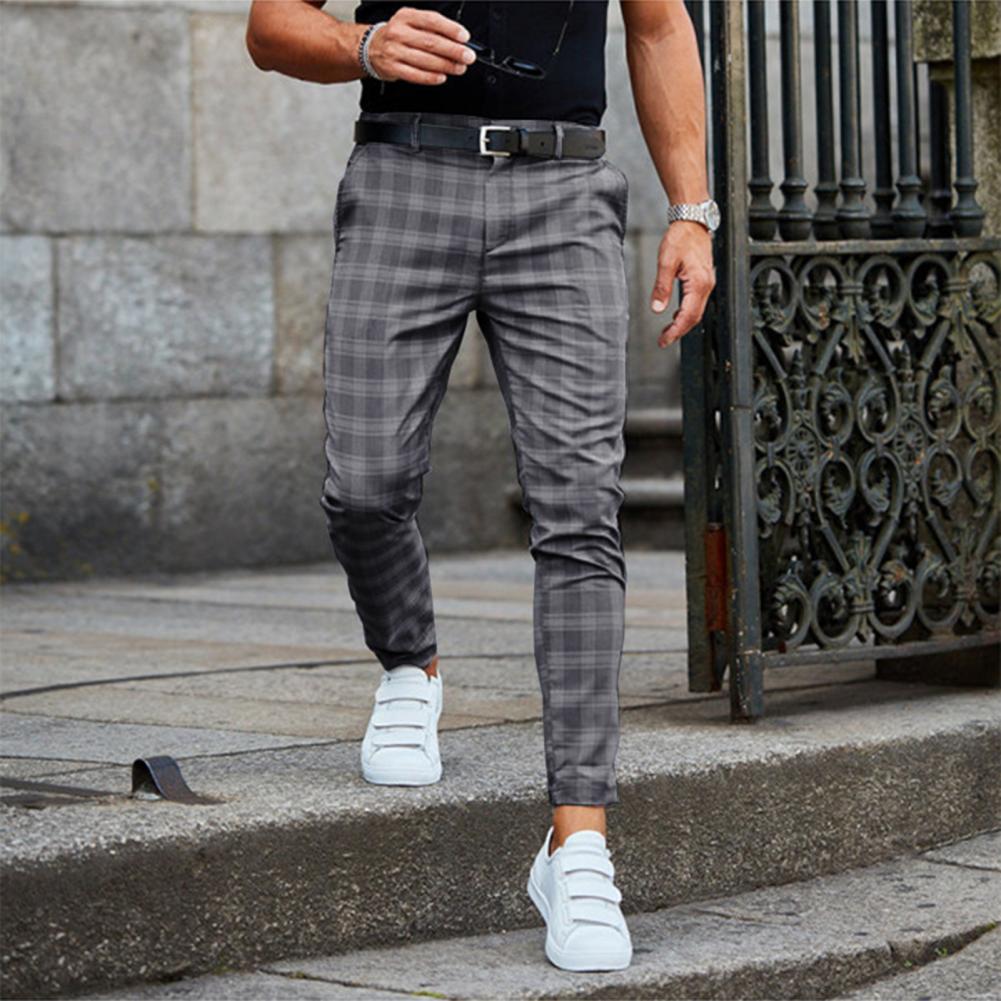 Men's Plaid Chino Pants - Comfortable Slim-Fit Trousers