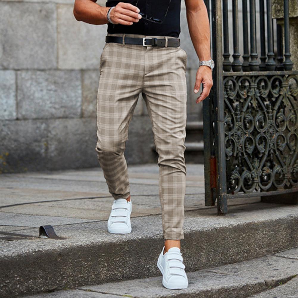 Men's plaid chino pants with a comfortable slim fit