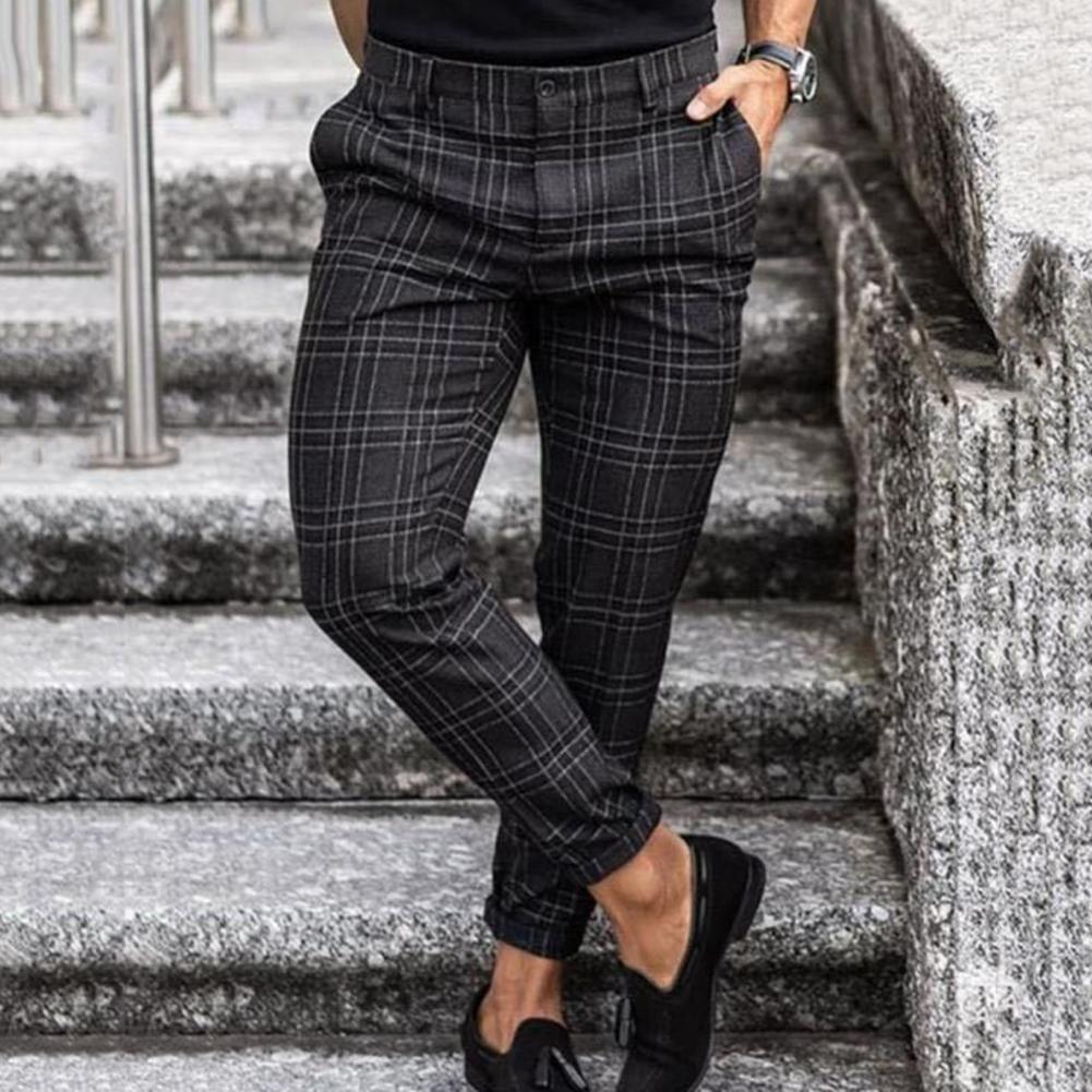 Men's Plaid Chino Pants - Comfortable Slim-Fit Trousers