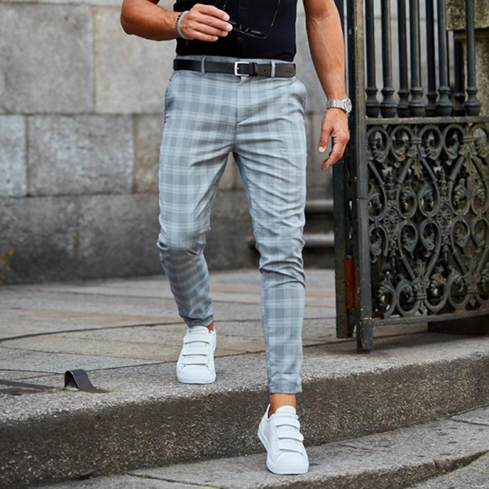 Men's Plaid Chino Pants - Comfortable Slim-Fit Trousers