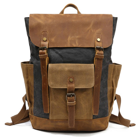 Side view of vintage backpack highlighting profile and adjustable shoulder straps