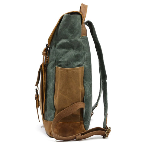 Vintage backpack detail showing zipper closure and classic hardware accents