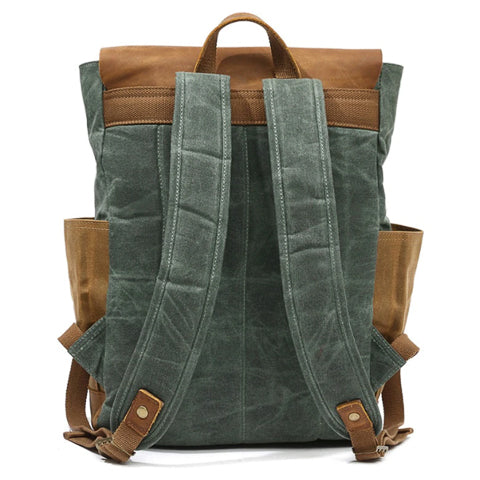 Close-up of backpack material and stitching with retro-inspired finish