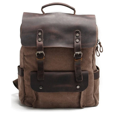Vintage Canvas Leather Backpack for Work and Travel