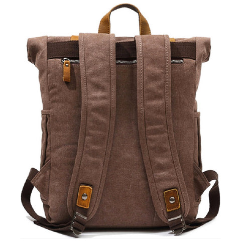 Vintage backpack displayed for travel use with roomy design and durable construction