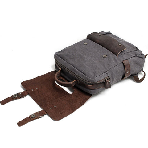 Vintage canvas leather backpack for work and travel lifestyle view