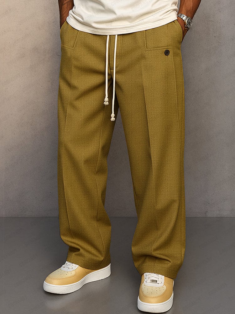 Back view of men's straight-leg trousers with a comfortable fit